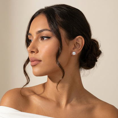 Cushion Cut Lab Grown Diamond Stud Earrings in White Gold