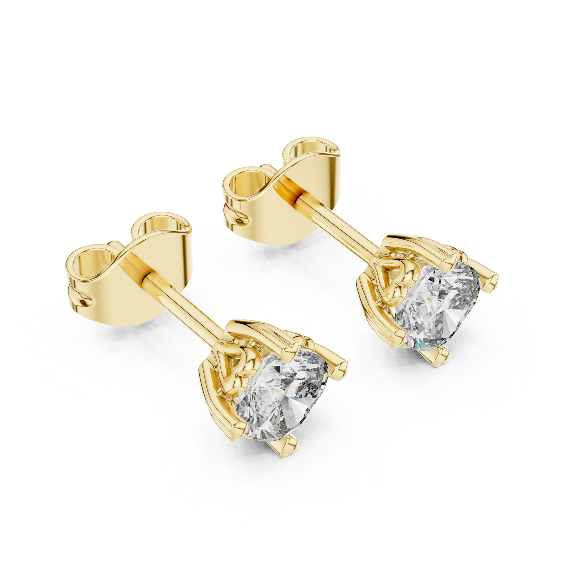 Cushion Cut Lab Grown Diamond Stud Earrings in Yellow Gold