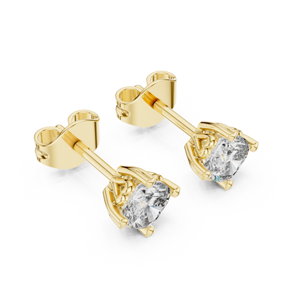 Cushion Cut Lab Grown Diamond Stud Earrings in Yellow Gold