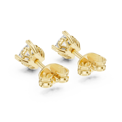 Cushion Cut Lab Grown Diamond Stud Earrings in Yellow Gold