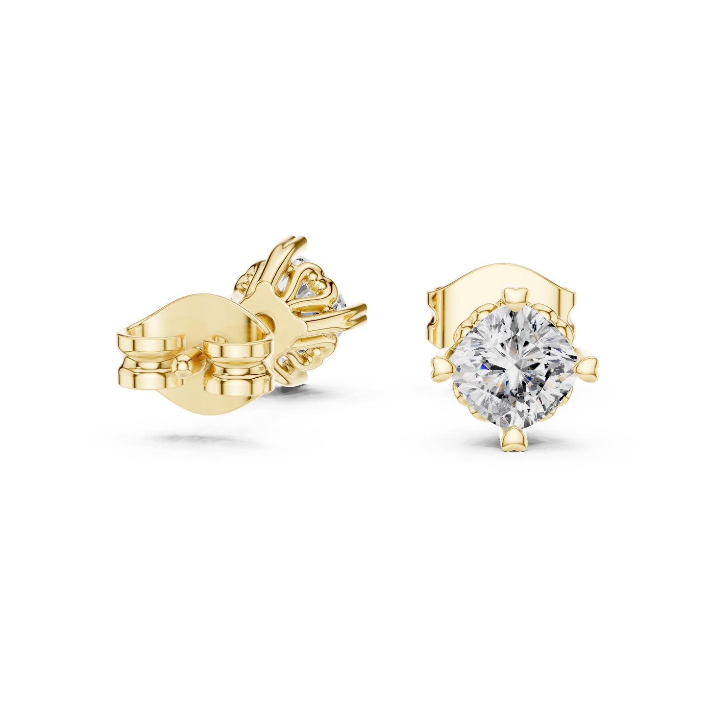 Cushion Cut Lab Grown Diamond Stud Earrings in Yellow Gold
