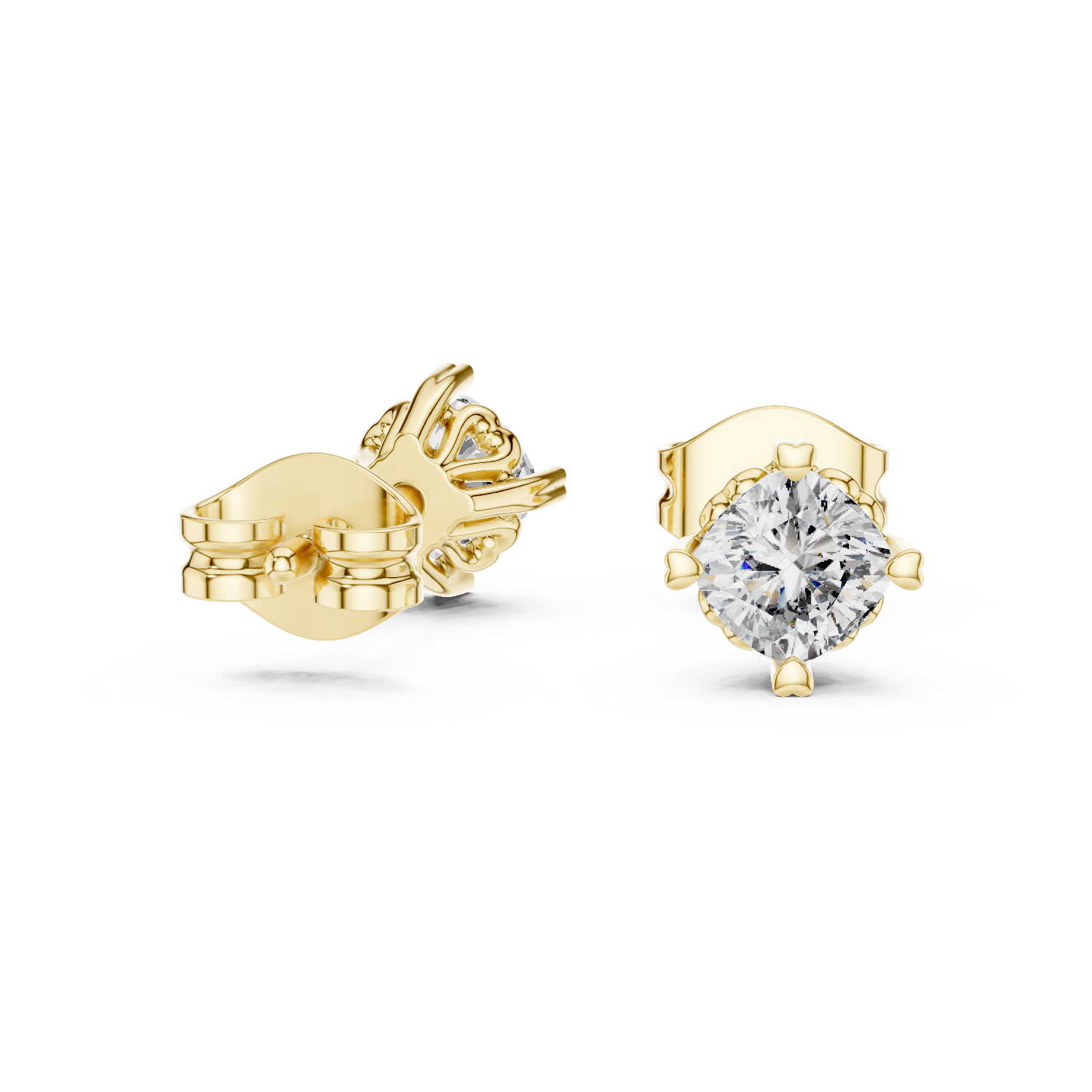 Cushion Cut Lab Grown Diamond Stud Earrings in Yellow Gold