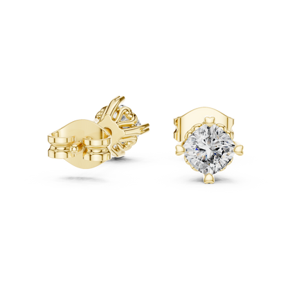Cushion Cut Lab Grown Diamond Stud Earrings in Yellow Gold