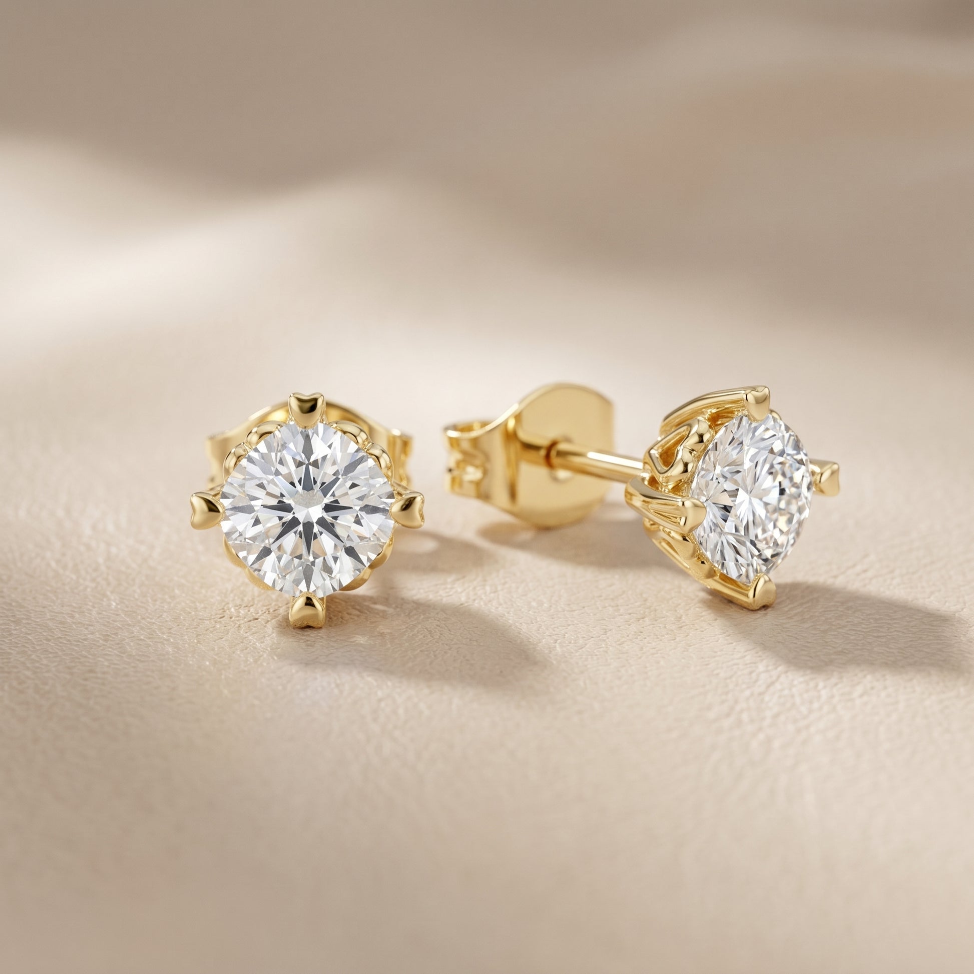 Cushion Cut Lab Grown Diamond Stud Earrings in Yellow Gold