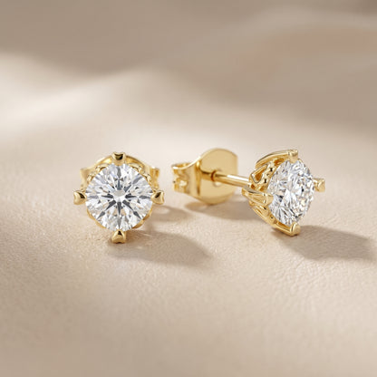 Cushion Cut Lab Grown Diamond Stud Earrings in Yellow Gold