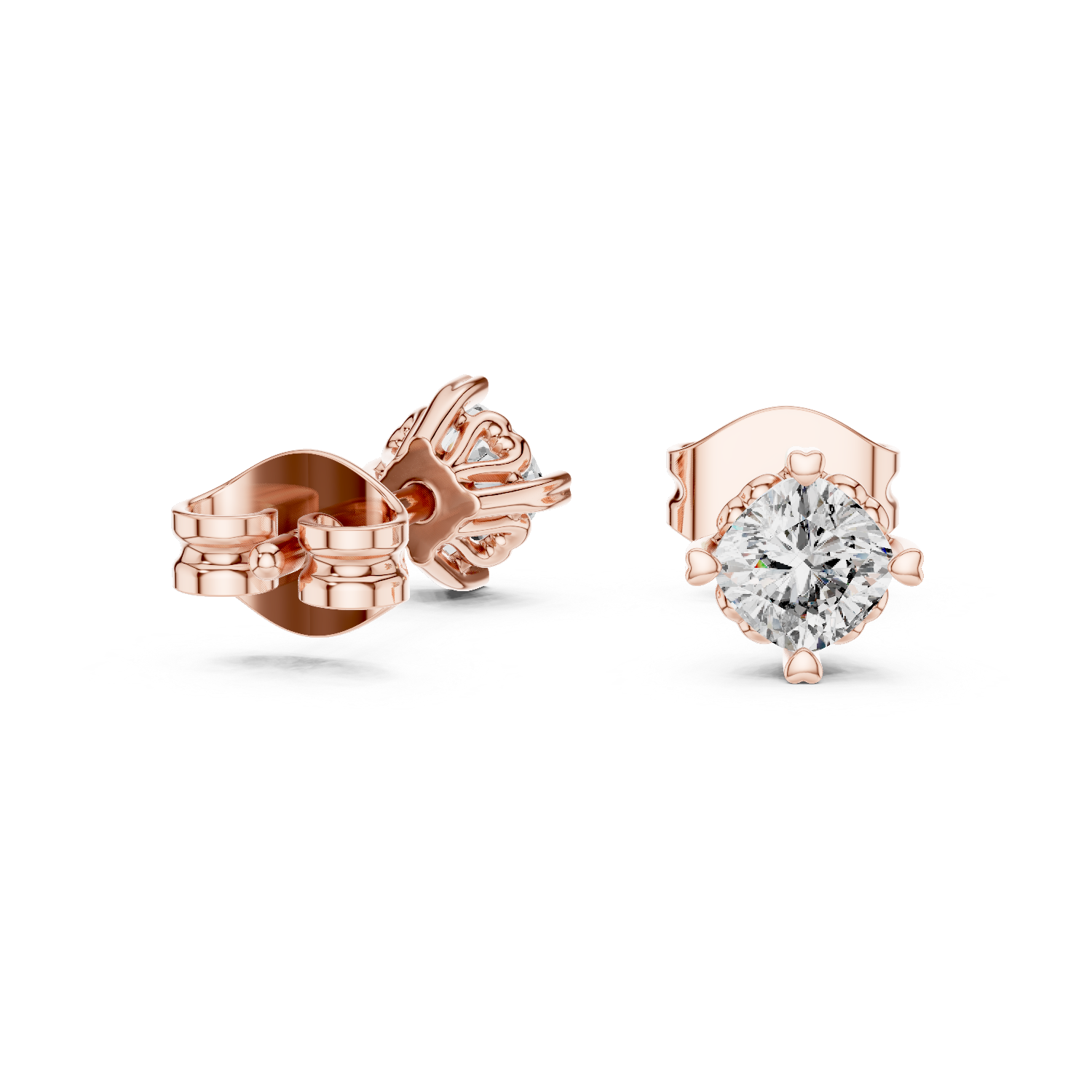 Cushion Cut Lab Grown Diamond Stud Earrings in Rose Gold
