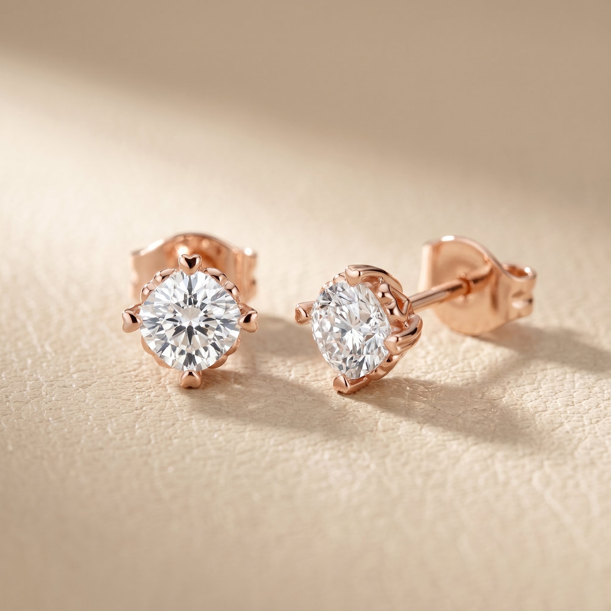 Cushion Cut Lab Grown Diamond Stud Earrings in Rose Gold