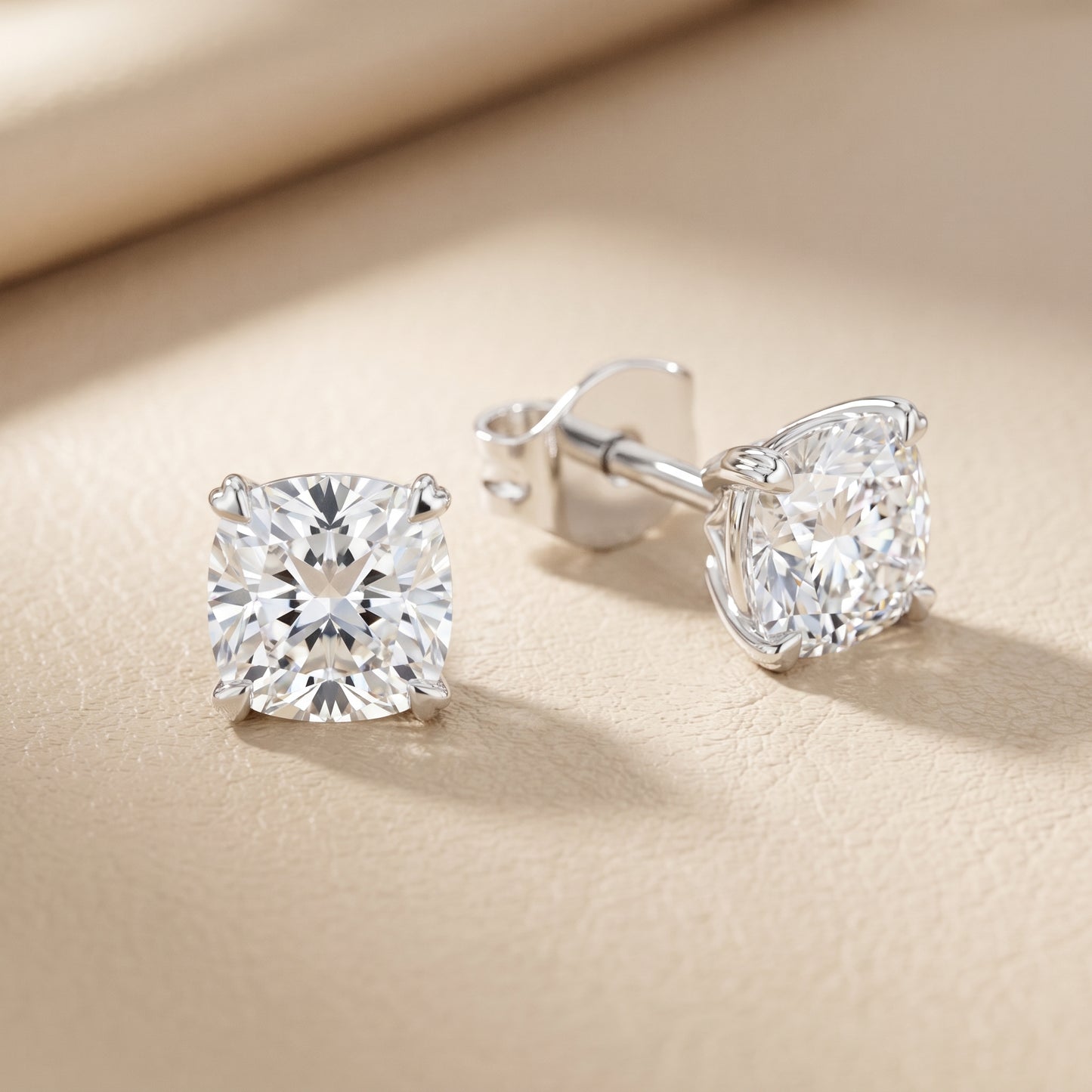 Cushion Cut Lab Grown Diamond Stud Earrings in White Gold