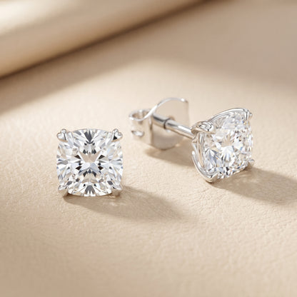 Cushion Cut Lab Grown Diamond Stud Earrings in Platinum