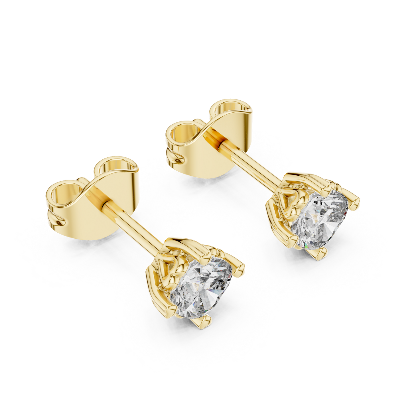 Cushion Cut Lab Grown Diamond Stud Earrings in Yellow Gold