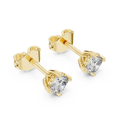 Cushion Cut Lab Grown Diamond Stud Earrings in Yellow Gold