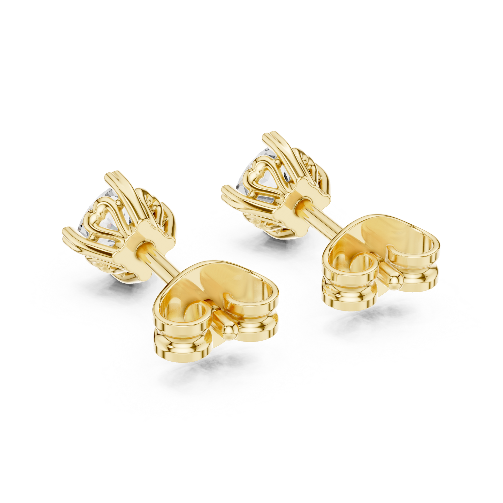 Cushion Cut Lab Grown Diamond Stud Earrings in Yellow Gold