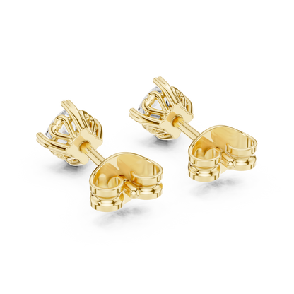Cushion Cut Lab Grown Diamond Stud Earrings in Yellow Gold