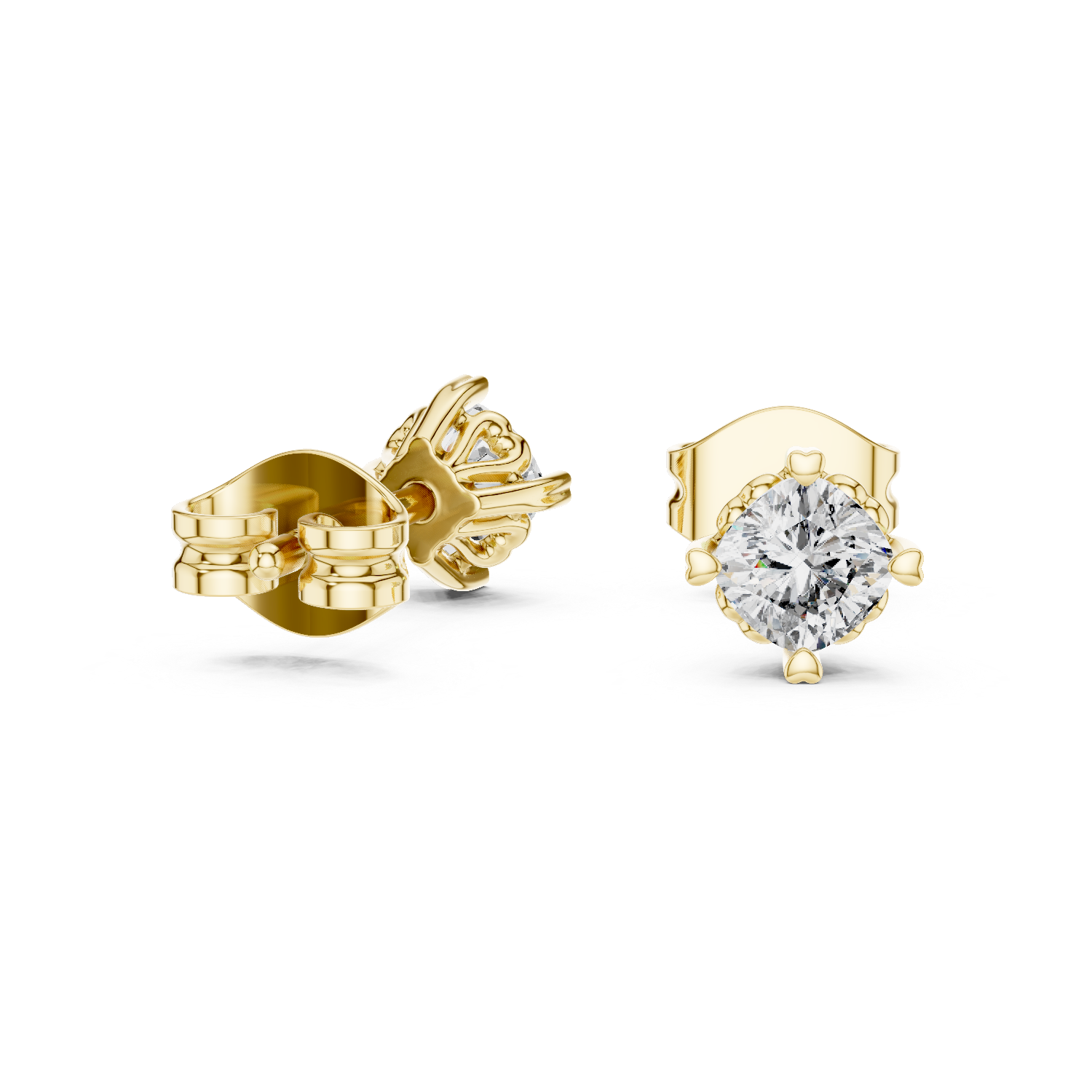 Cushion Cut Lab Grown Diamond Stud Earrings in Yellow Gold