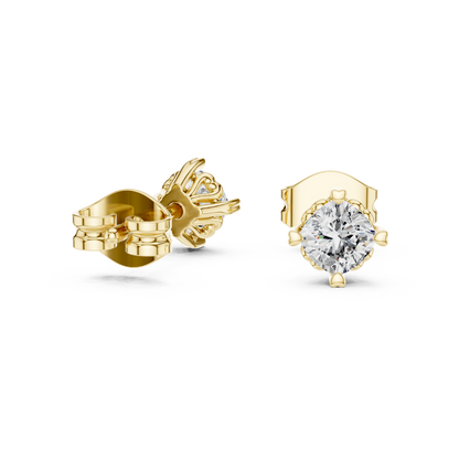 Cushion Cut Lab Grown Diamond Stud Earrings in Yellow Gold