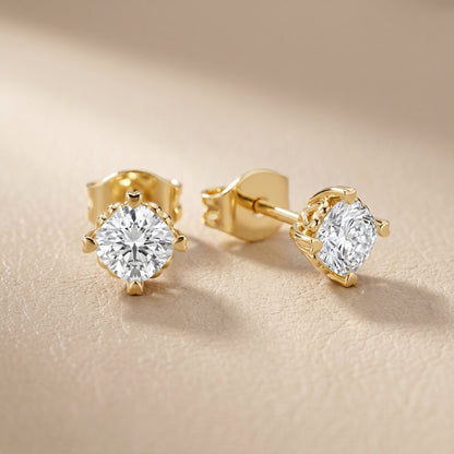 Cushion Cut Lab Grown Diamond Stud Earrings in Yellow Gold