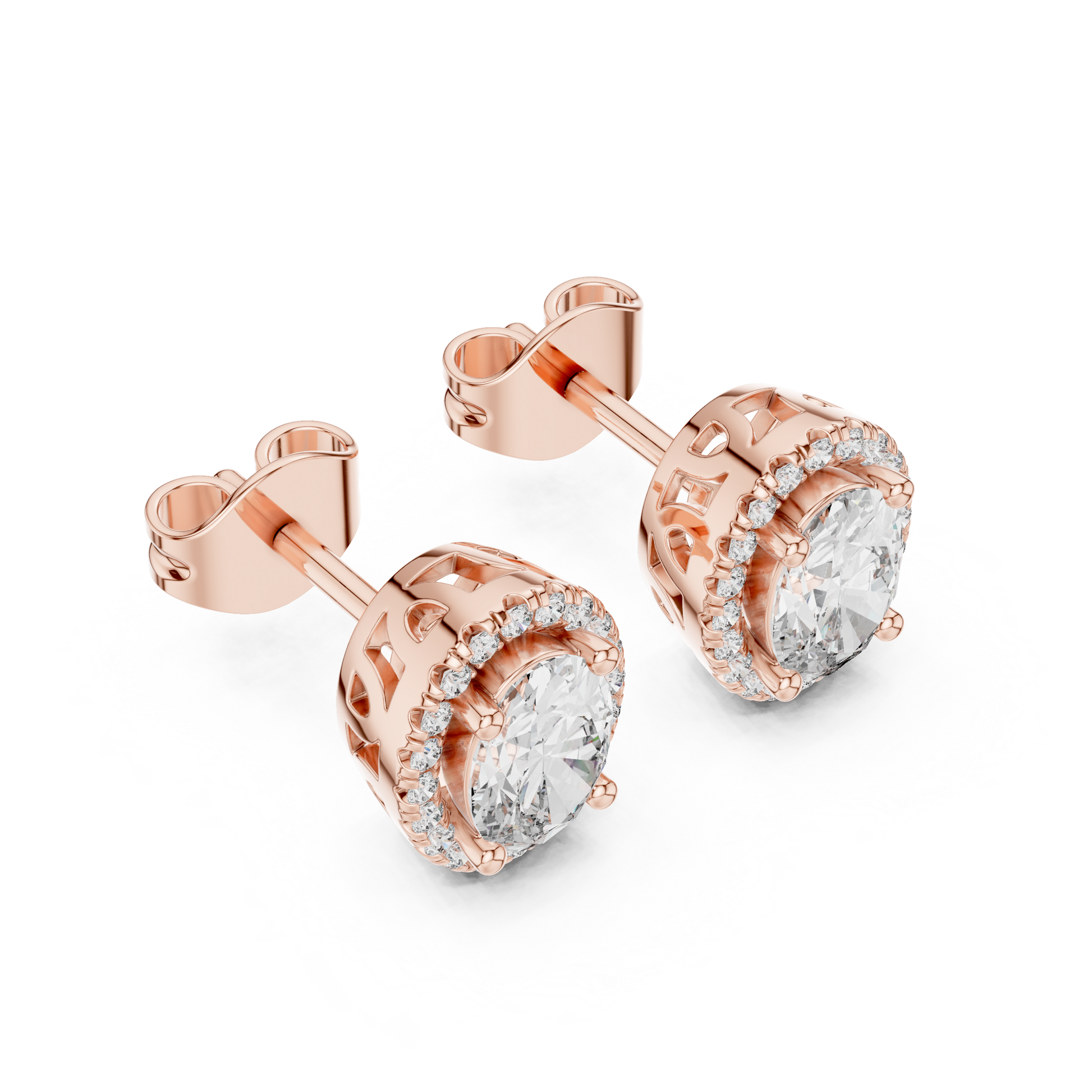 Oval Round Cut Lab Grown Diamond Stud Earrings in Rose Gold