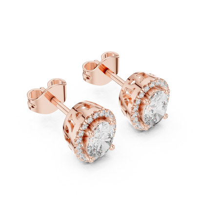 Oval Round Cut Lab Grown Diamond Stud Earrings in Rose Gold