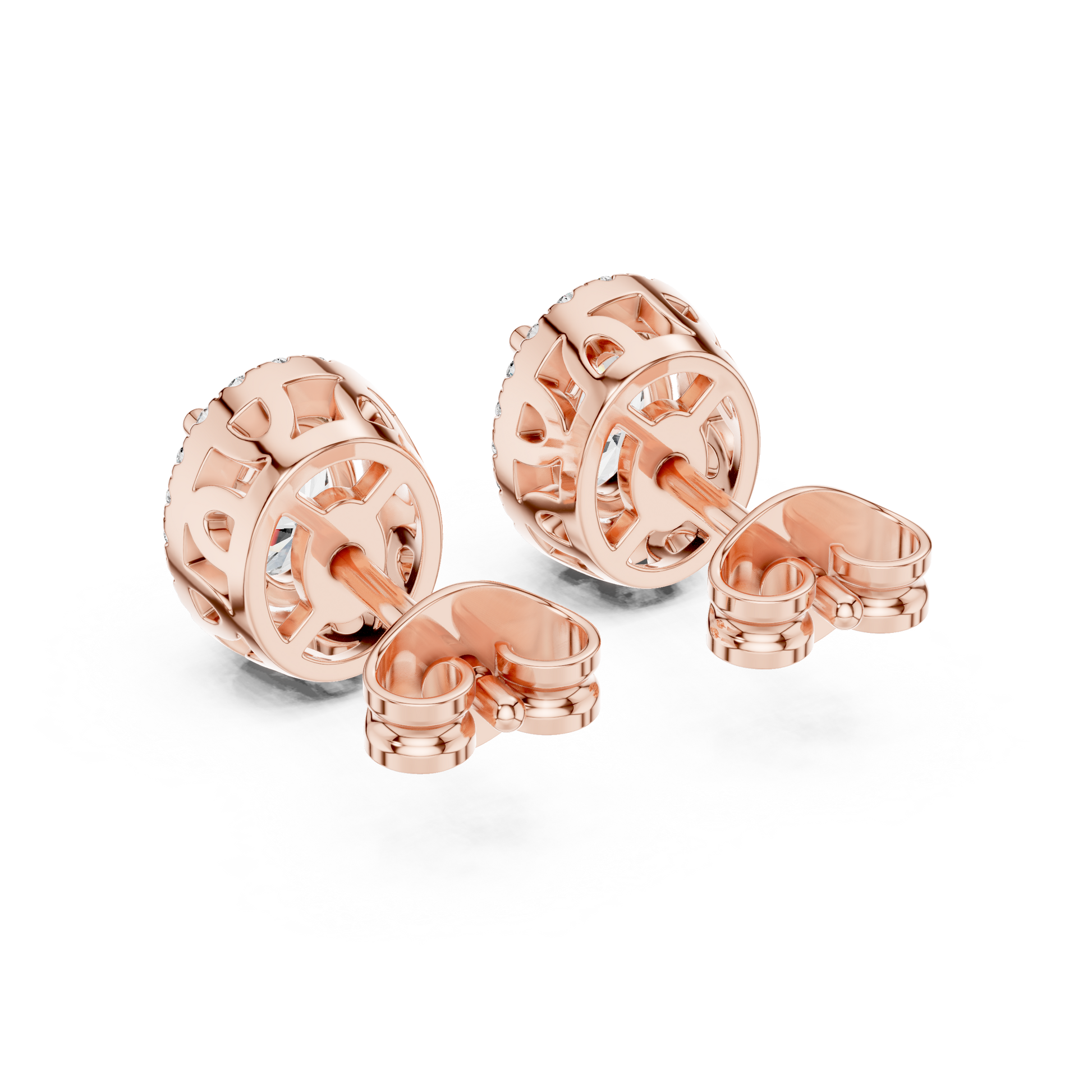 Oval Round Cut Lab Grown Diamond Stud Earrings in Rose Gold