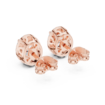 Oval Round Cut Lab Grown Diamond Stud Earrings in Rose Gold