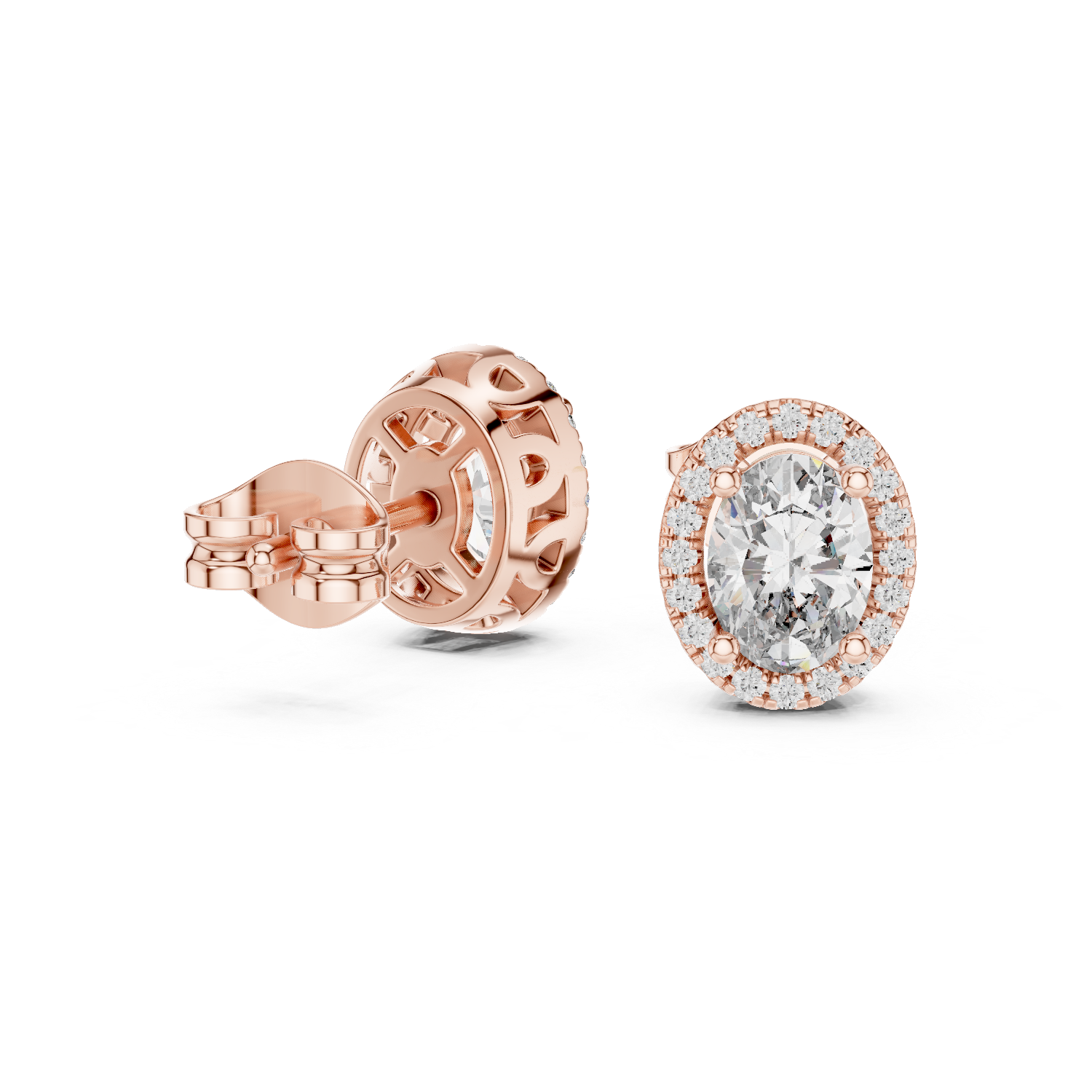 Oval Round Cut Lab Grown Diamond Stud Earrings in Rose Gold