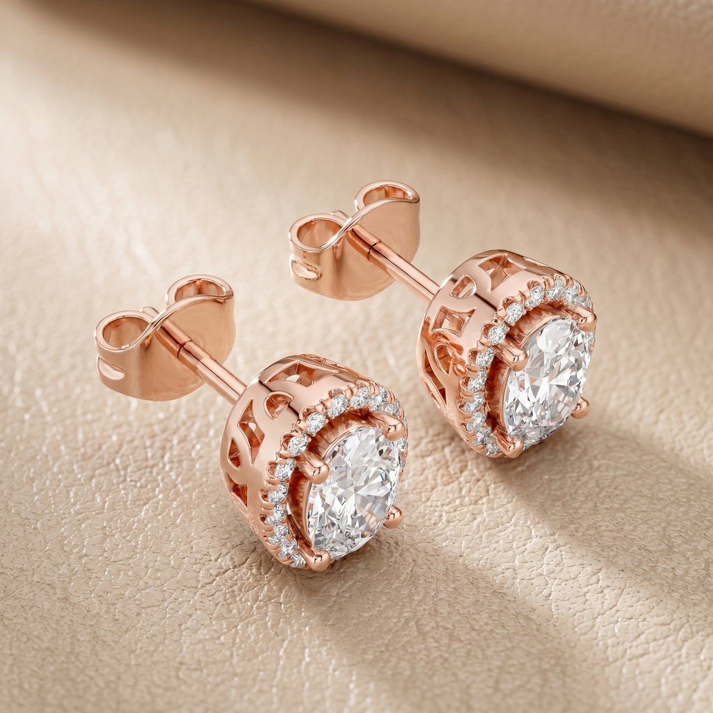 Oval Round Cut Lab Grown Diamond Stud Earrings in Rose Gold