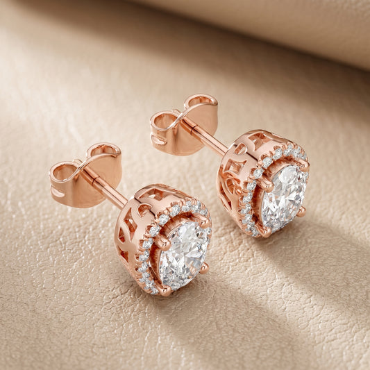 Oval Round Cut Lab Grown Diamond Stud Earrings in Rose Gold
