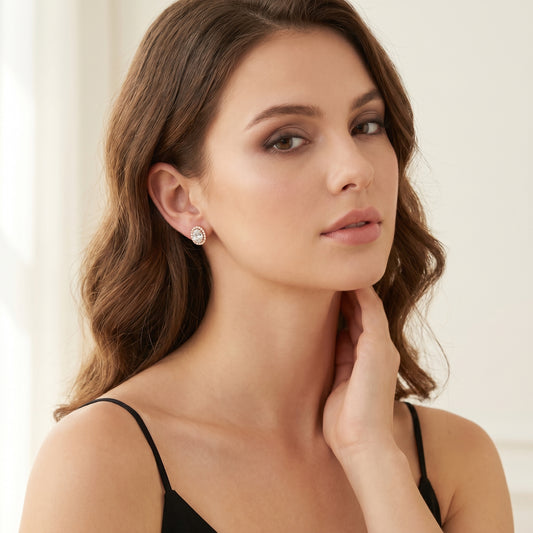 Oval Round Cut Lab Grown Diamond Stud Earrings in Rose Gold