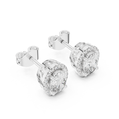 Oval Round Cut Lab Grown Diamond Stud Earrings in Silver