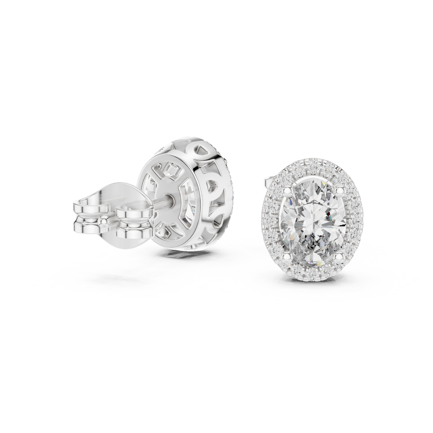 Oval Round Cut Lab Grown Diamond Stud Earrings in White Gold