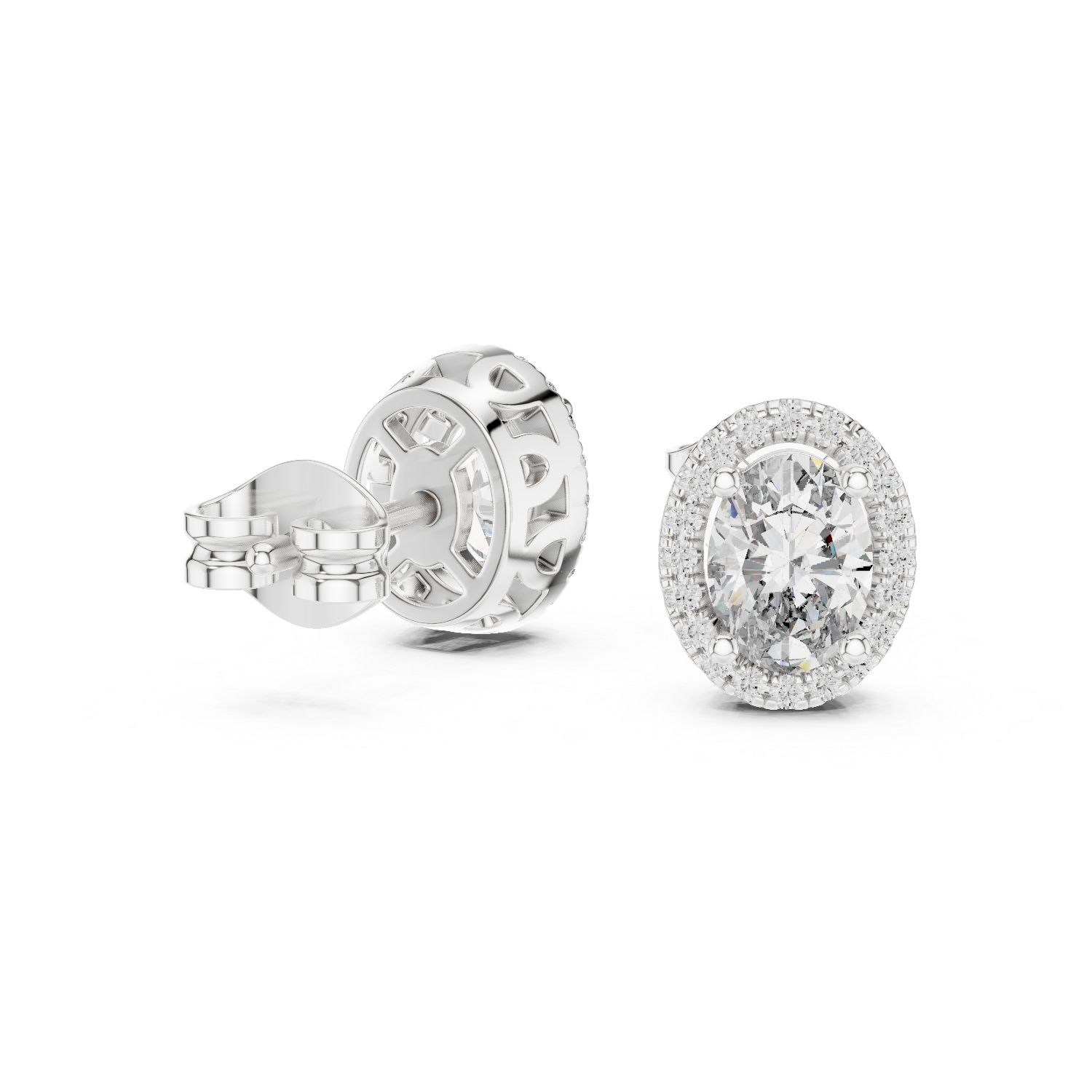 Oval Round Cut Lab Grown Diamond Stud Earrings in White Gold