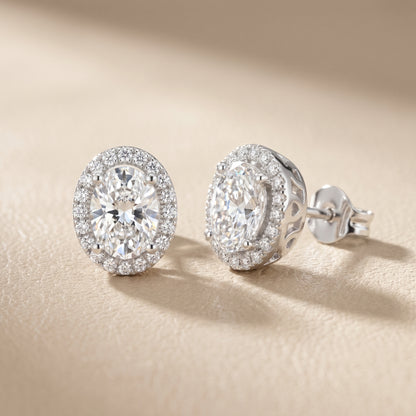 Oval Round Cut Lab Grown Diamond Stud Earrings in White Gold