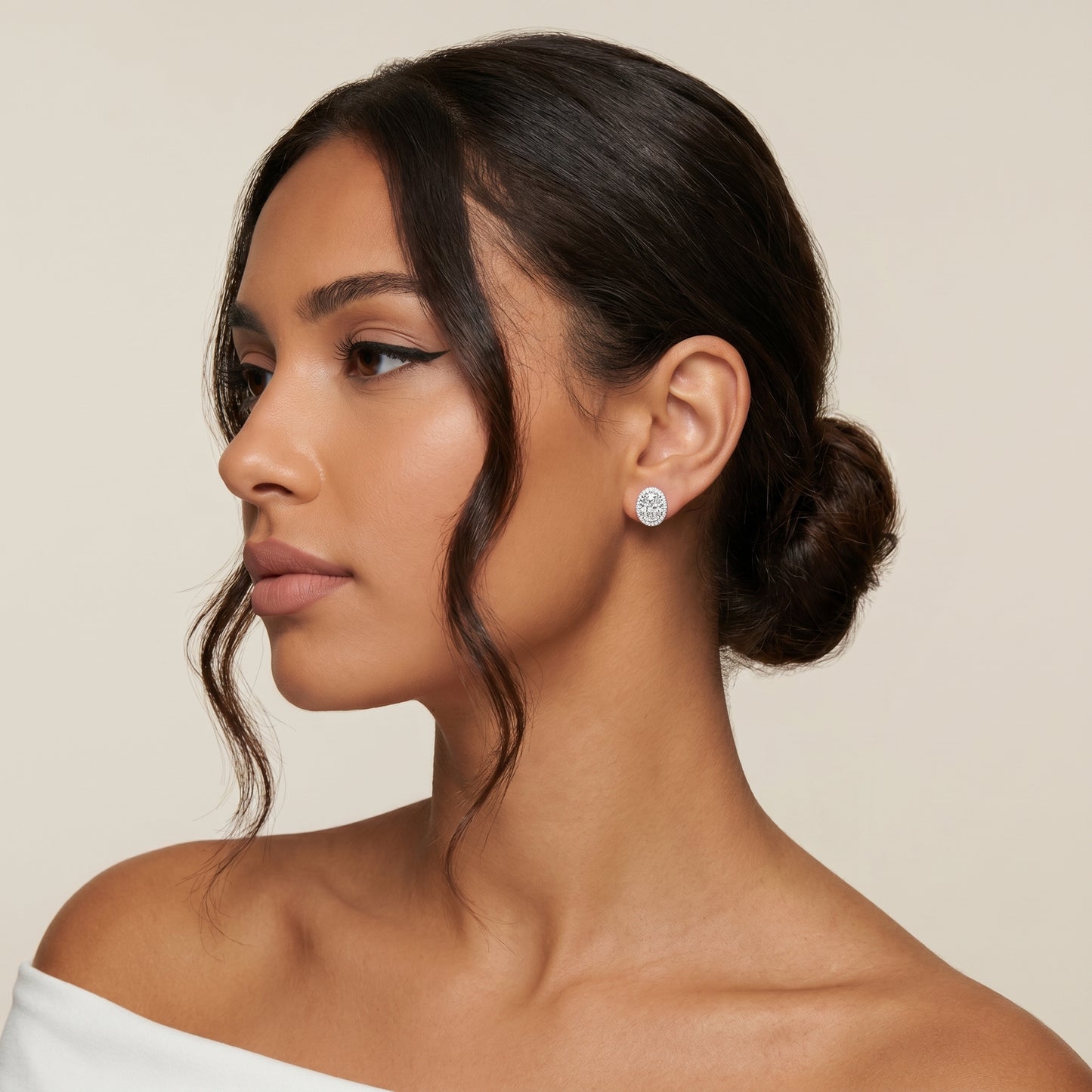 Oval Round Cut Lab Grown Diamond Stud Earrings in Silver