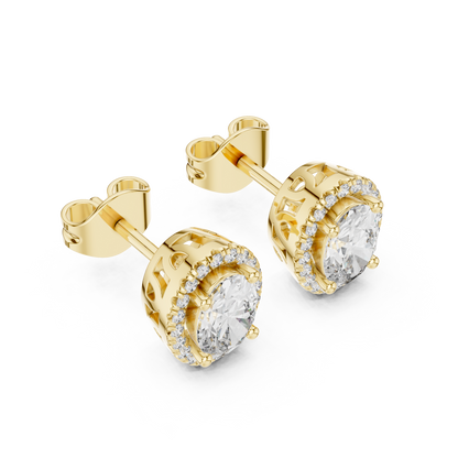 Oval Round Cut Lab Grown Diamond Stud Earrings in Yellow Gold