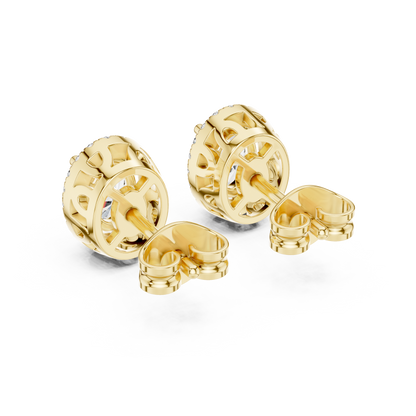 Oval Round Cut Lab Grown Diamond Stud Earrings in Yellow Gold