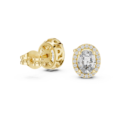 Oval Round Cut Lab Grown Diamond Stud Earrings in Yellow Gold