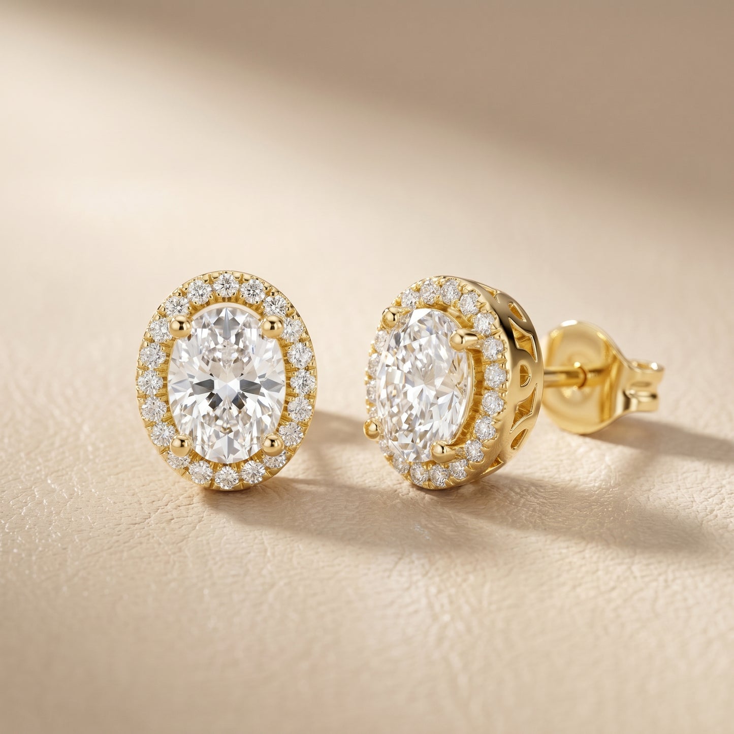 Oval Round Cut Lab Grown Diamond Stud Earrings in Yellow Gold