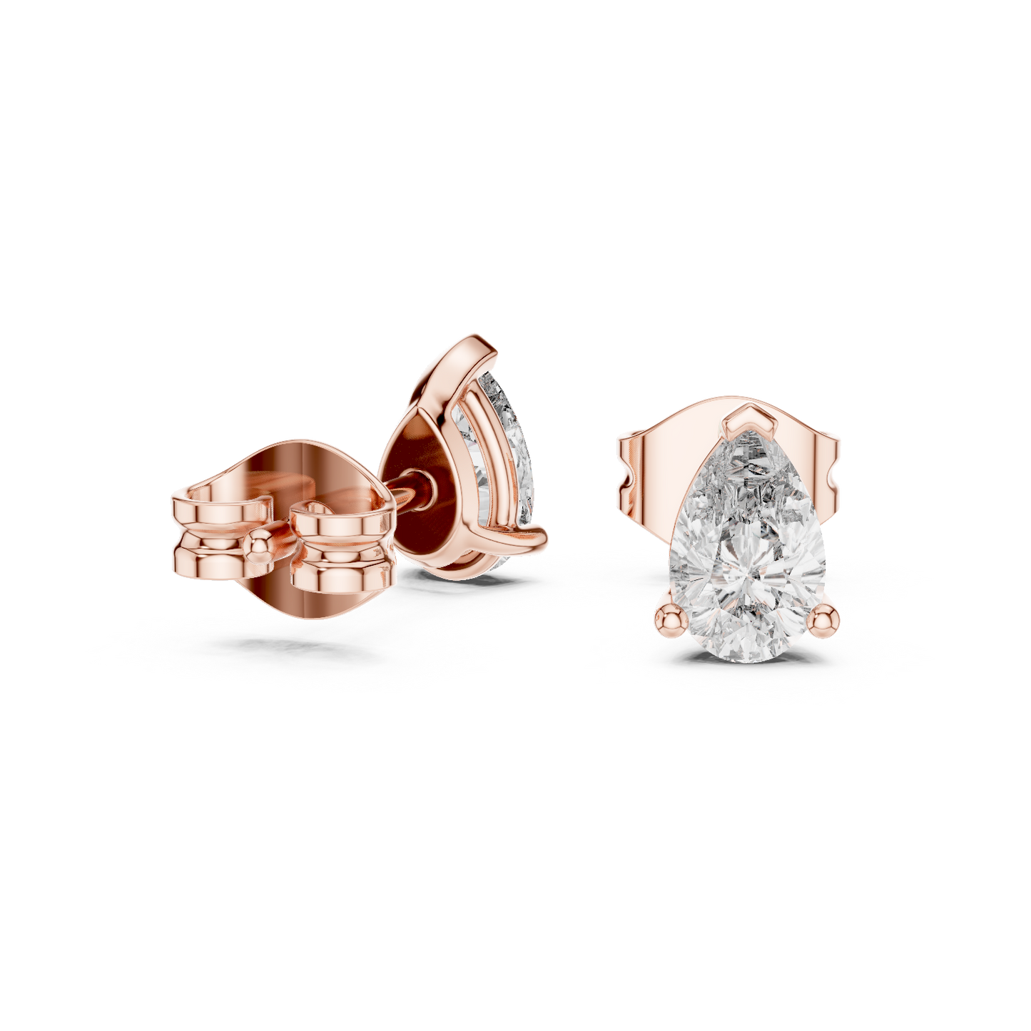 Pear Cut Lab Grown Diamond Stud Earrings in Rose Gold