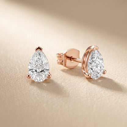 Pear Cut Lab Grown Diamond Stud Earrings in Rose Gold