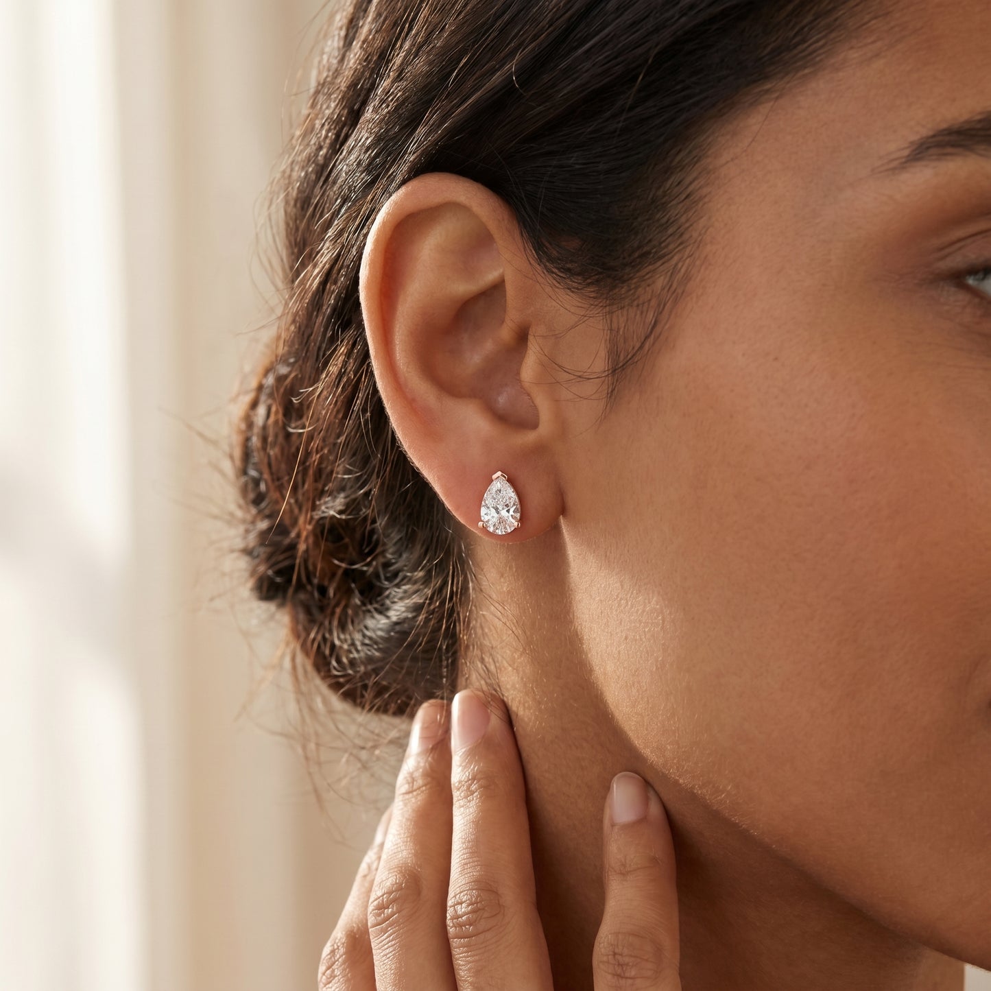 Pear Cut Lab Grown Diamond Stud Earrings in Rose Gold