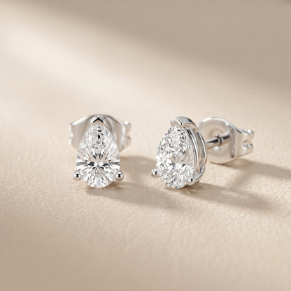 Pear Cut Lab Grown Diamond Stud Earrings in Silver