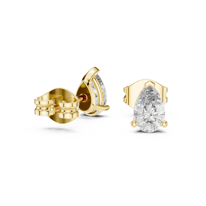 Pear Cut Lab Grown Diamond Stud Earrings in Yellow Gold
