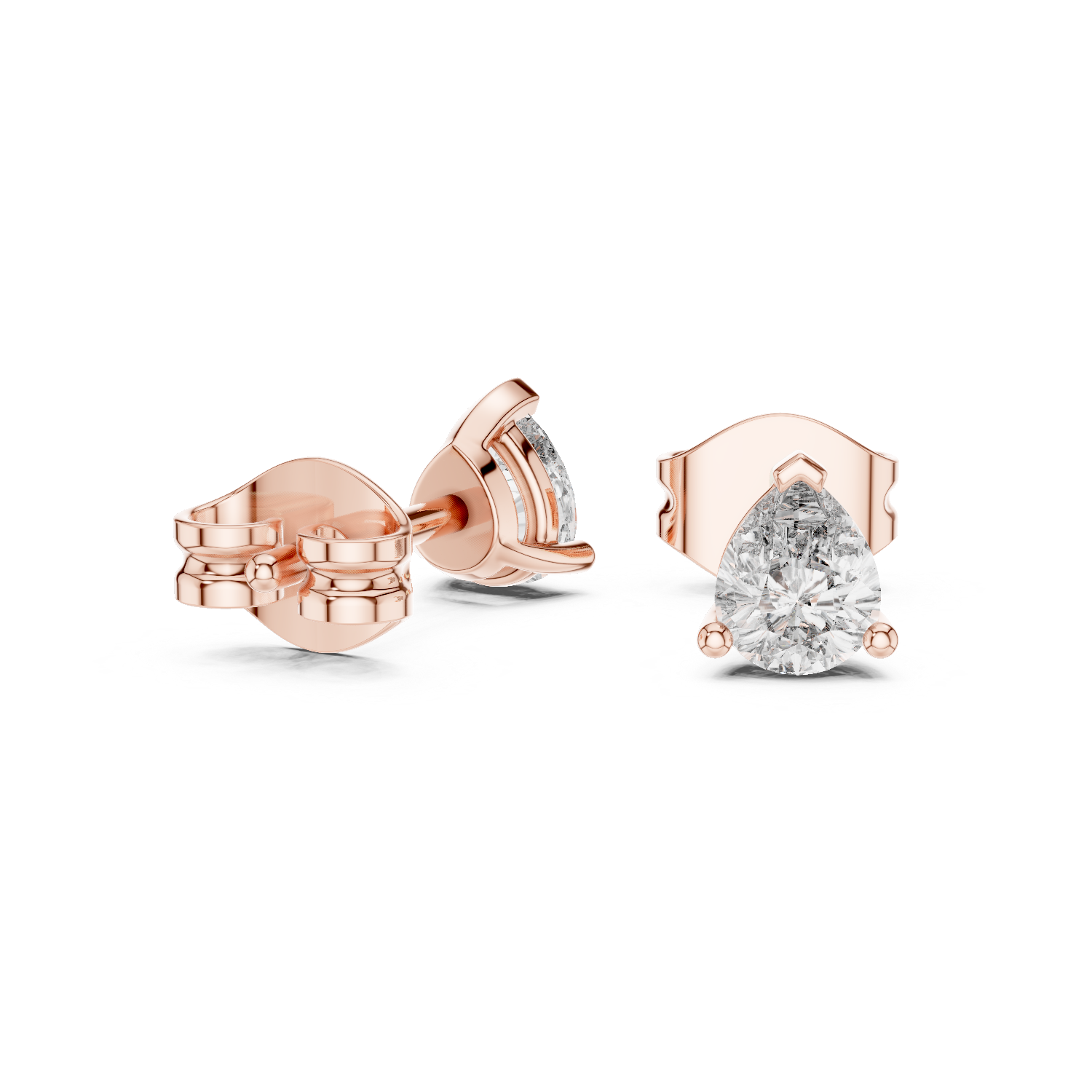 Pear Cut Lab Grown Diamond Stud Earrings in Rose Gold