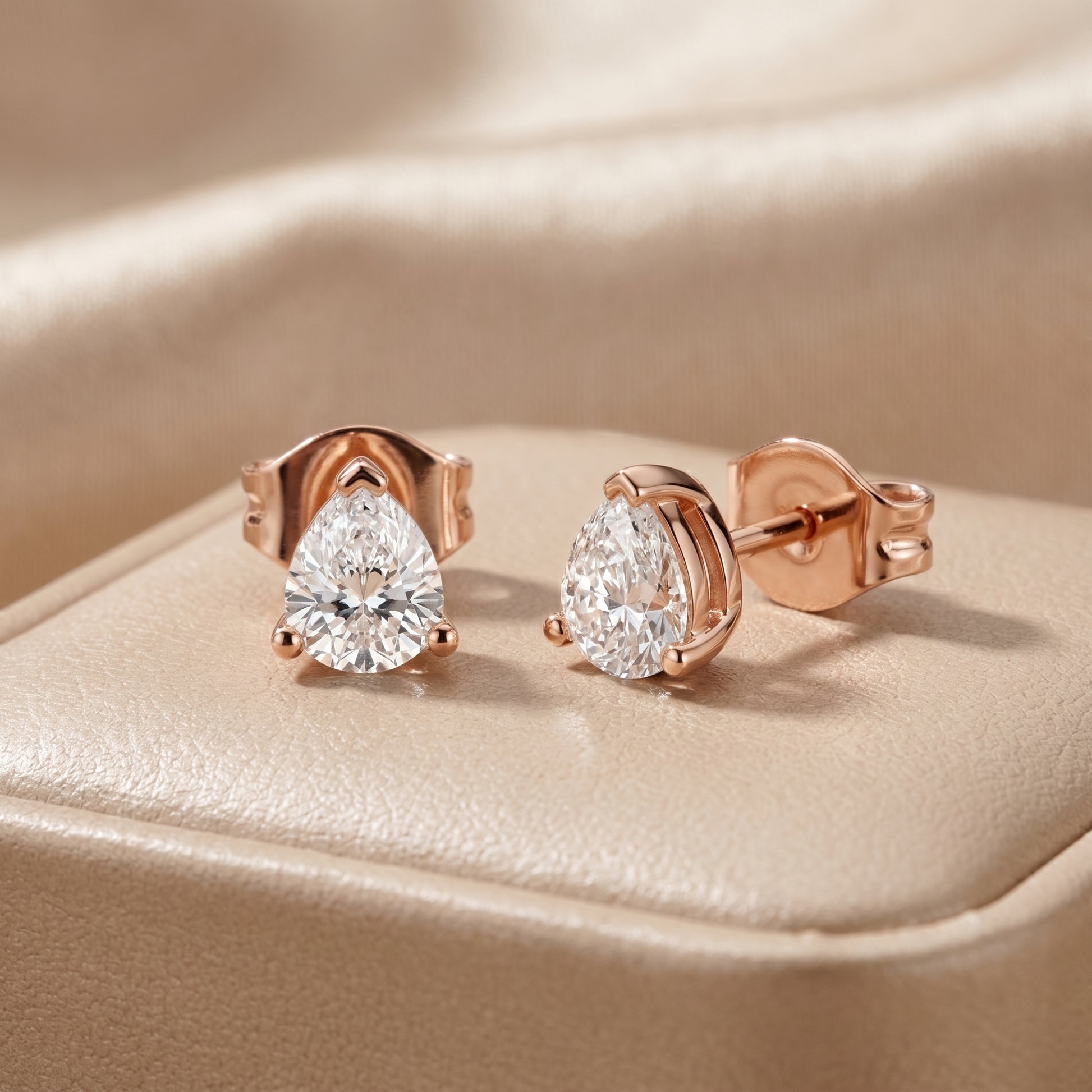 Pear Cut Lab Grown Diamond Stud Earrings in Rose Gold
