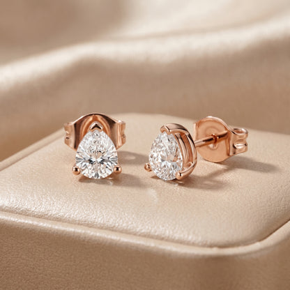 Pear Cut Lab Grown Diamond Stud Earrings in Rose Gold