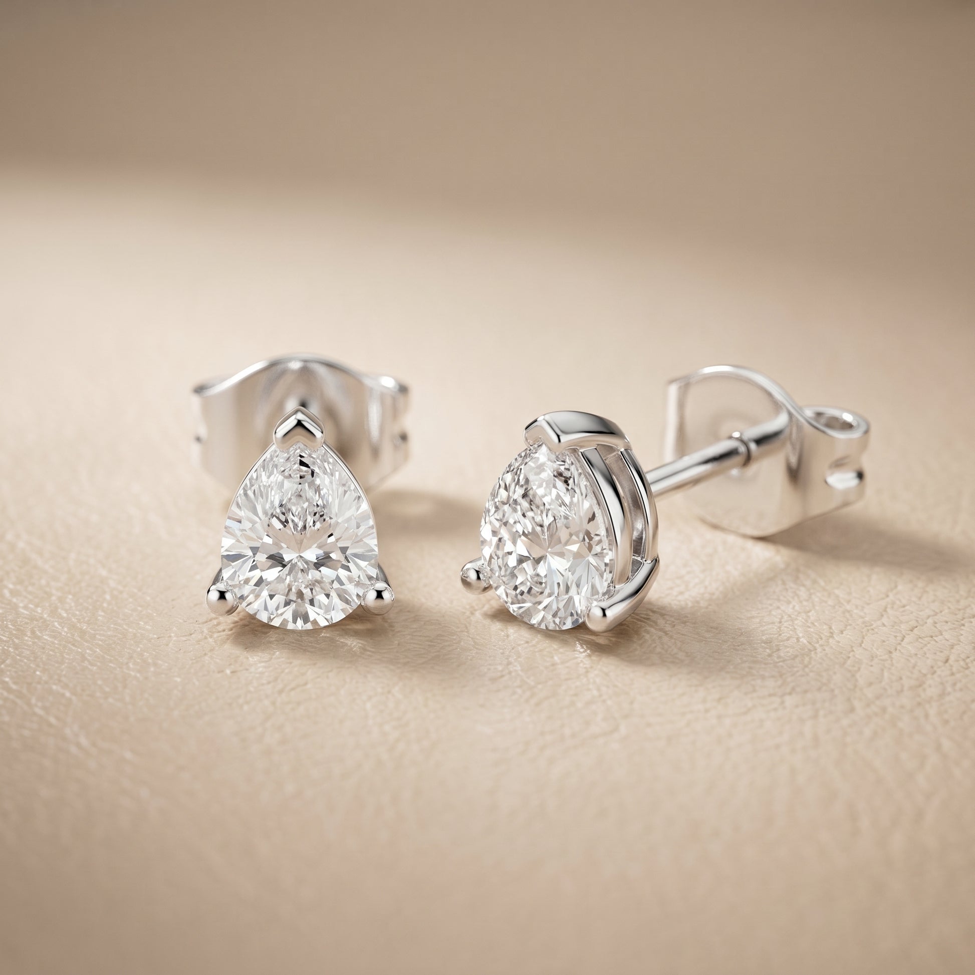 Pear Cut Lab Grown Diamond Stud Earrings in White Gold