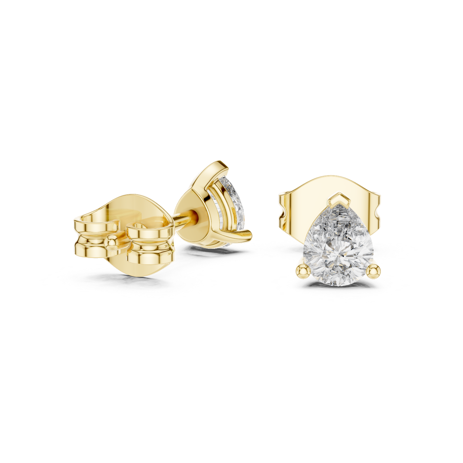 Pear Cut Lab Grown Diamond Stud Earrings in Yellow Gold