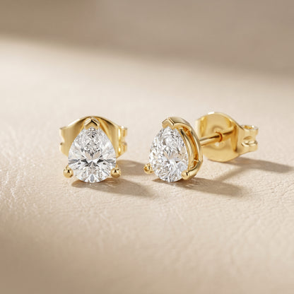 Pear Cut Lab Grown Diamond Stud Earrings in Yellow Gold