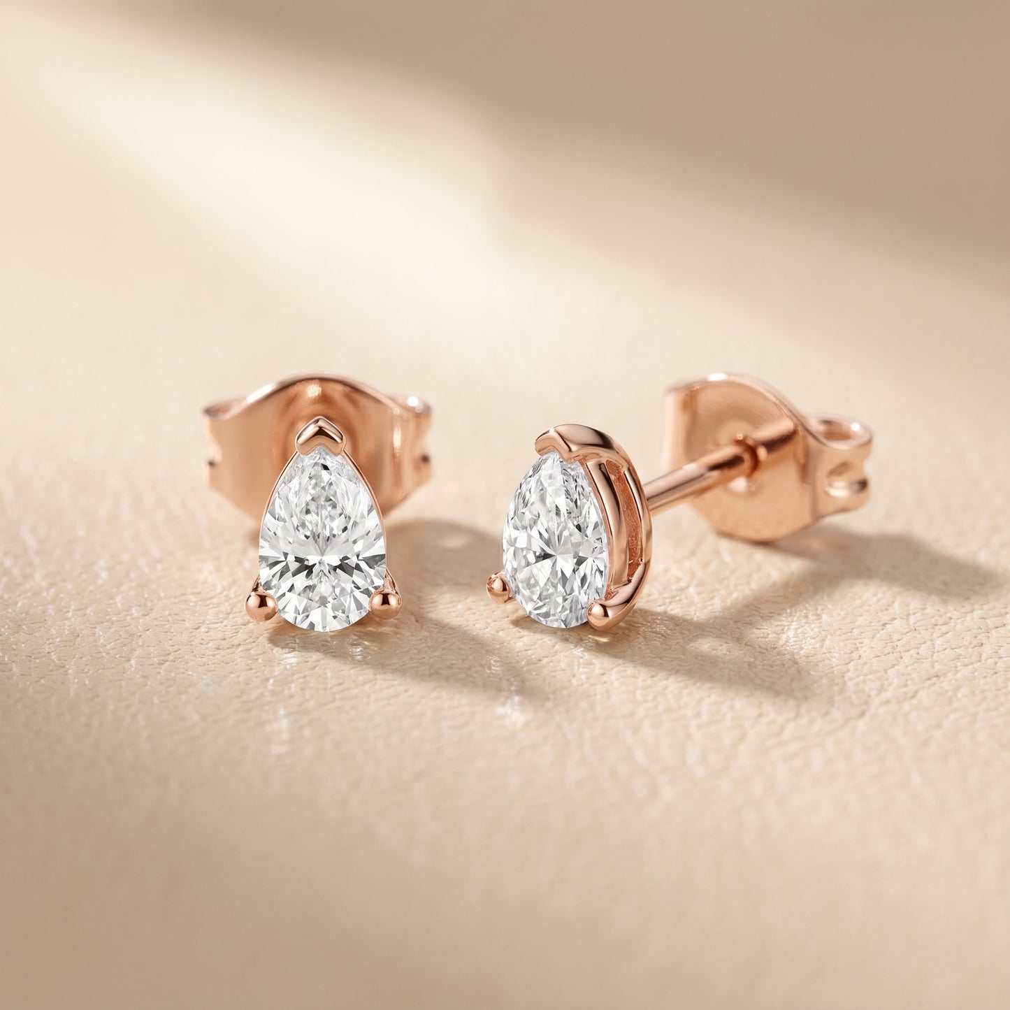 Pear Cut Lab Grown Diamond Stud Earrings in Rose Gold
