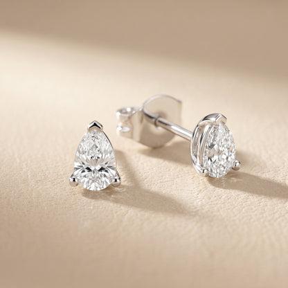 Pear Cut Lab Grown Diamond Stud Earrings in White Gold